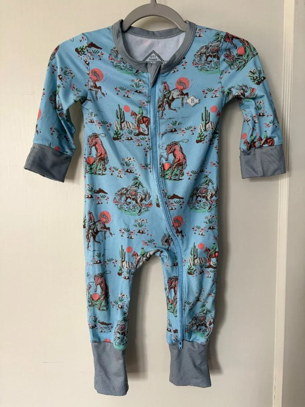 Burlebo Baby zip up one piece sleeper Cowboy Up Size 6-12 months